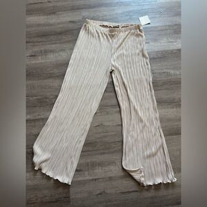 Cream Pleated Wide-Leg Pants